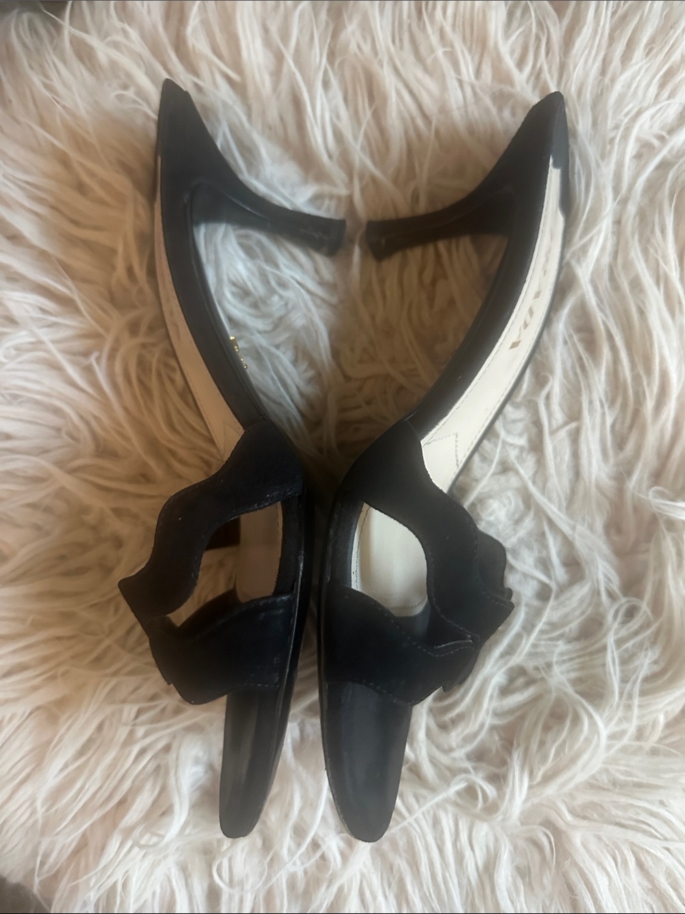 Prada Black Suede Scalloped Open-Toe Mules - Picture 3 of 7